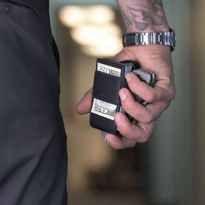 PROOF Wallet Apex Edition by Krate Tactical | Matte Black Full Grain Leather | Satin Gunmetal Aluminum