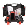 Open tool case with diagnostic device and accessories on a white background