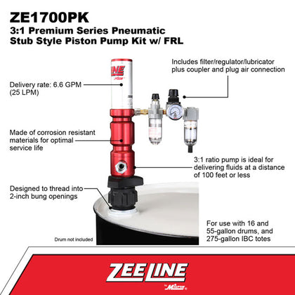 Zeeline by Milton ZE1700PK - 3:1 Pneumatic Stub Style Premium Series Piston Pump Kit