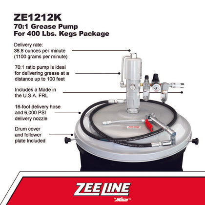 Zeeline ZE1212K 70 1 Grease Pump for 400 lbs Kegs Package | RepQuip Sales Inc.