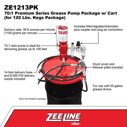 Zeeline ZE1213PK 70 1 Premium Grease Pump for 120 lbs Kegs Package | RepQuip Sales Inc.