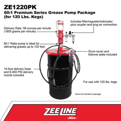 Zeeline ZE1220PK 60 1 Premium Grease Pump for 120 lbs Kegs Package | RepQuip Sales Inc.