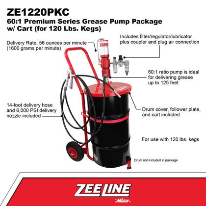 Zeeline ZE1220PKC 60 1 Premium Grease Pump for 120 lbs Kegs Package with cart | RepQuip Sales Inc.