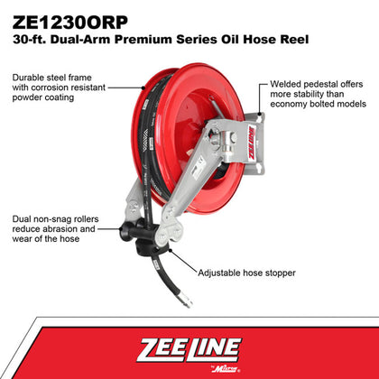 Zeeline ZE1230ORP 30 ft Dual Arm Premium Series Oil Hose Reel | RepQuip Sales Inc.