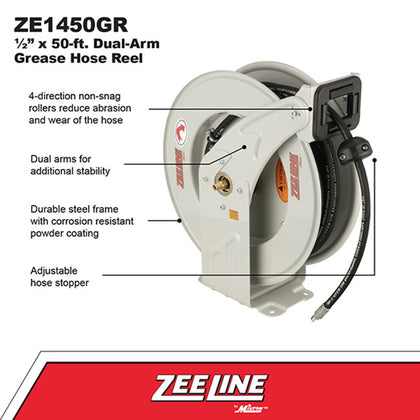 Zeeline ZE1450GR 50 ft Dual Arm Grease Hose Reel | RepQuip Sales Inc.