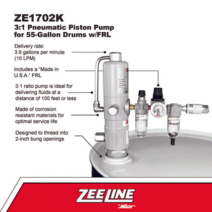 Zeeline ZE1702K 3 1 Pneumatic Piston Pump for 55 Gallon Drums with FRL | RepQuip Sales Inc.