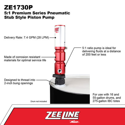 Zeeline ZE1730P 5 1 Pneumatic Stub Style Premium Series Piston Pump | RepQuip Sales Inc.