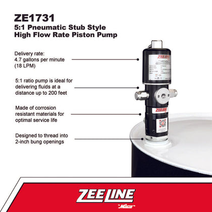 Zeeline ZE1731 5 1 Pneumatic Stub Style High Flow Rate Piston Pump Double Action | RepQuip Sales Inc.