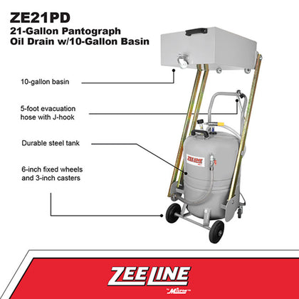 Zeeline ZE21PD 21 Gallon Professional Pantograph Oil Drain with 10 Gallon Basin | RepQuip Sales Inc.