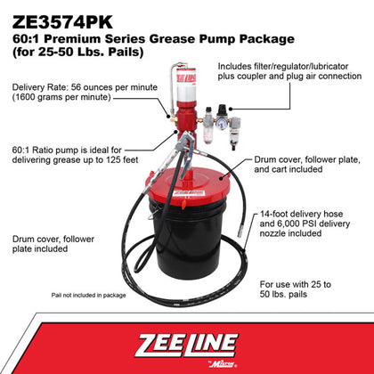 Zeeline by Milton ZE3574PK – 60:1 - Premium Grease Pump For 25 50 lbs. Pails Package