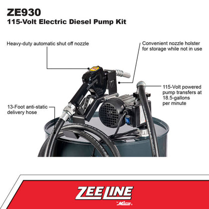 Zeeline ZE930 115 Volt Electric Diesel Pump Kit 18 5 GPM | RepQuip Sales Inc.