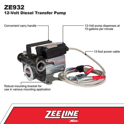 Zeeline ZE932 12 Volt Electric Diesel Pump 15 GPM | RepQuip Sales Inc.