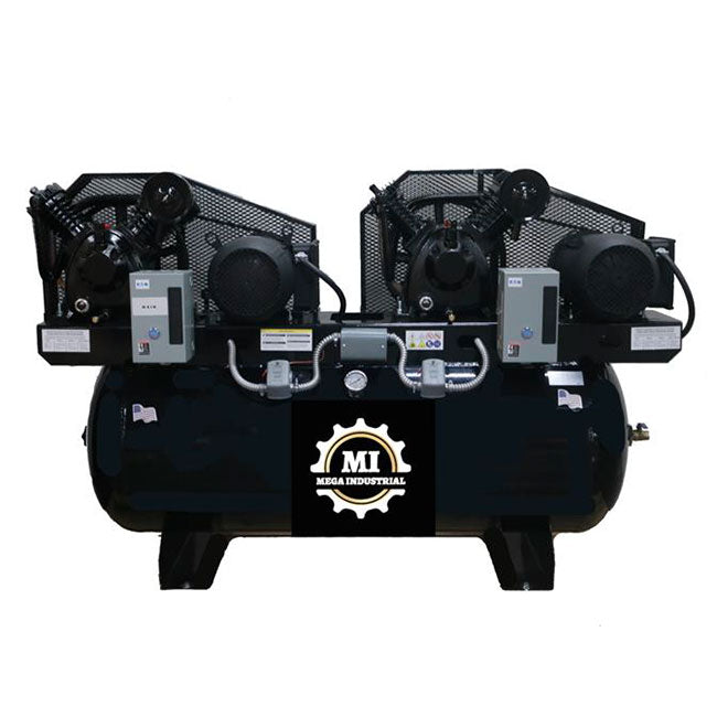 MEGA MP-75120DP3BA Industrial Duplex Electric Air Compressor 120 gal H ...
